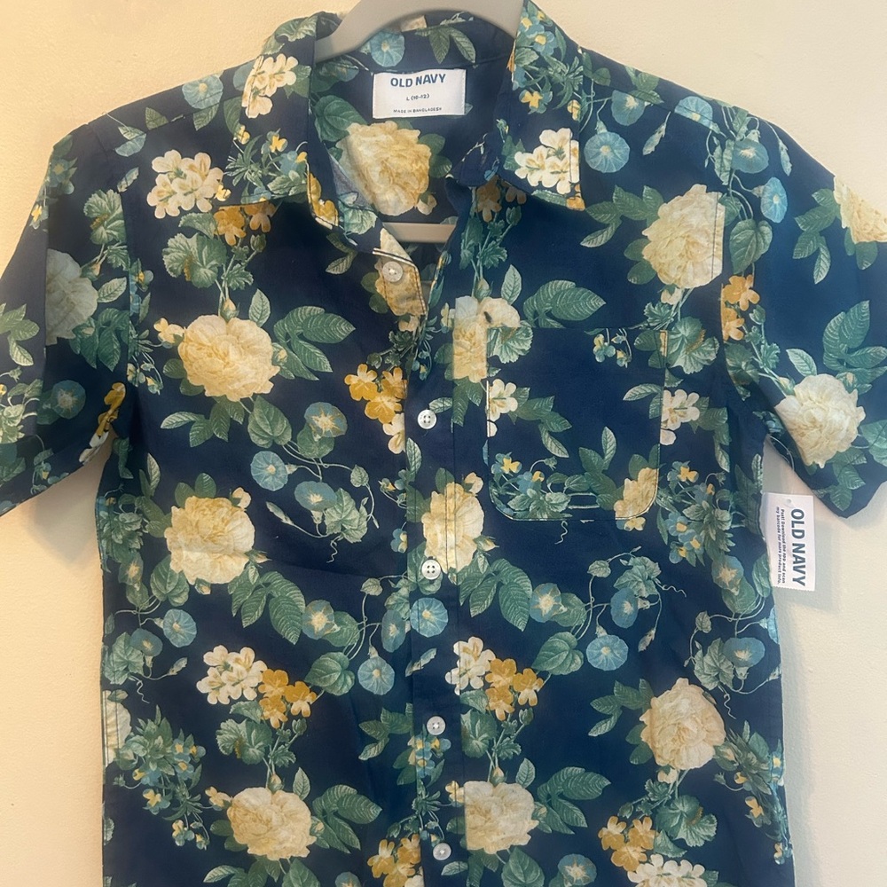 Old Navy Kid's Navy Floral Button Down Shirt